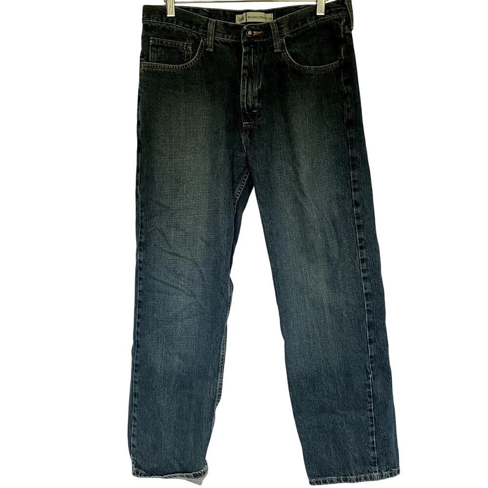 Lee relaxed fit straight leg blue jeans men's size 34x32 cotton pants pockets